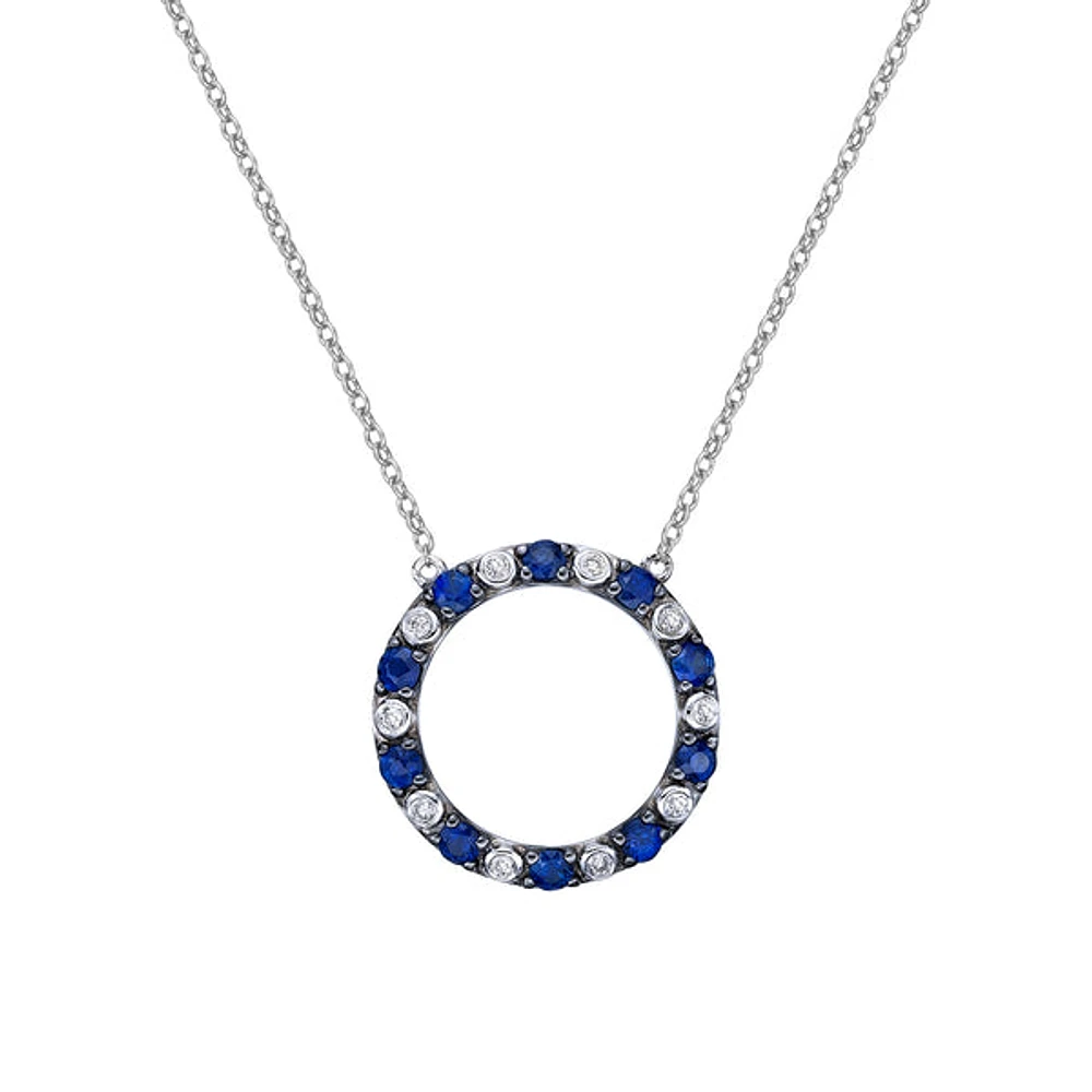 10K White Gold Sapphire & diamond circle of love necklace