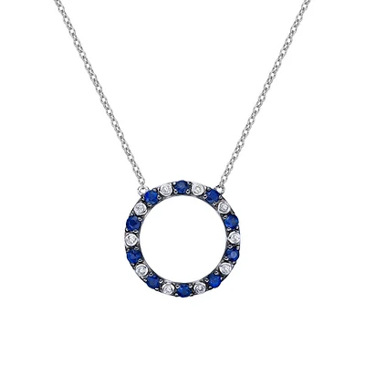 10K White Gold Sapphire & diamond circle of love necklace