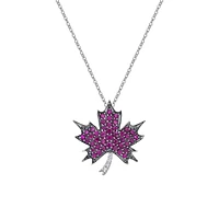 10K White Gold Ruby & diamond maple leaf pendant