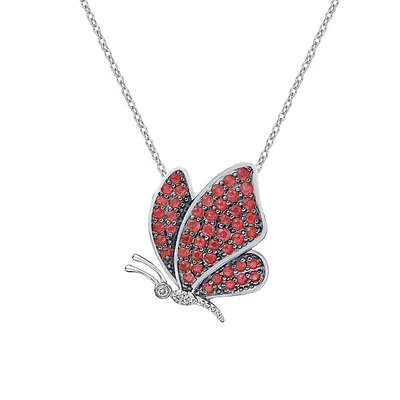 10K White Gold Ruby & diamond butterfly pendant
