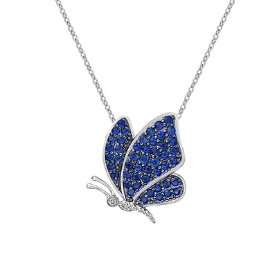 10K White Gold Sapphire & diamond butterfly pendant