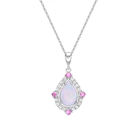 10K White Gold Prong-set White Opal Pendant with Sapphires & Diamonds