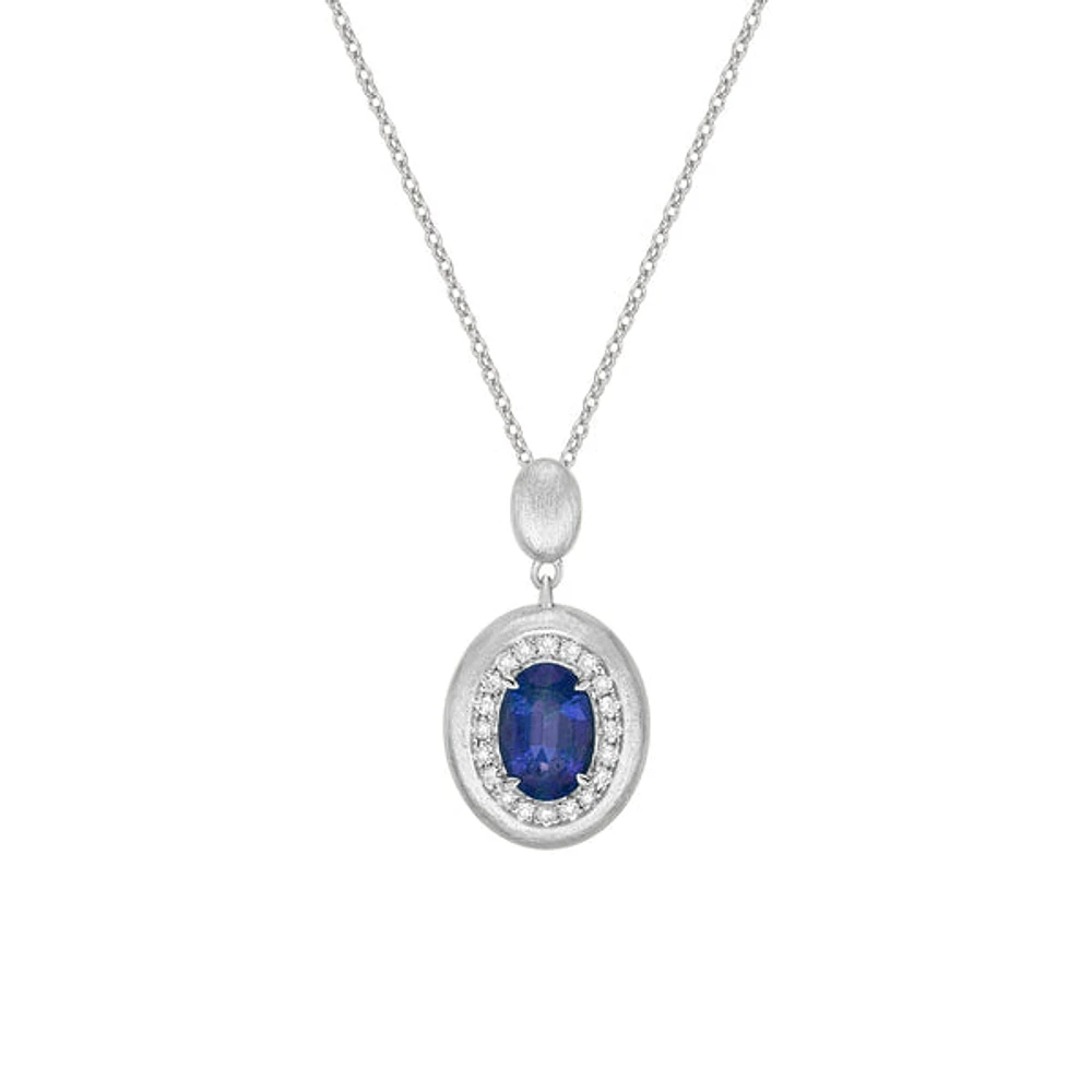 14K Gold Brushed Sapphire & Diamond pendant