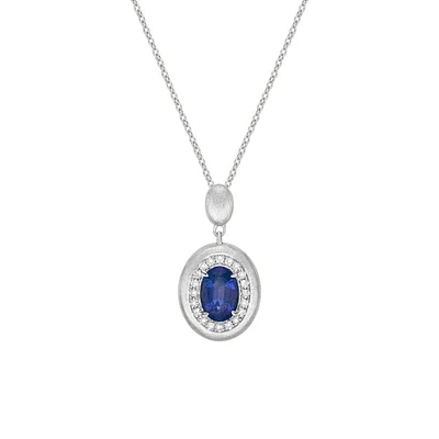 14K Gold Brushed Sapphire & Diamond pendant