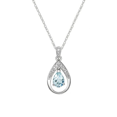 10K White Gold Aquamarine & diamond pendant with chain