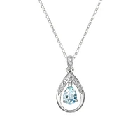 10K White Gold Aquamarine & diamond pendant with chain