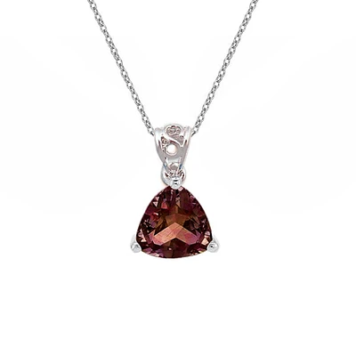 10K White Gold Prong-set Trillion Garnet pendant with chain