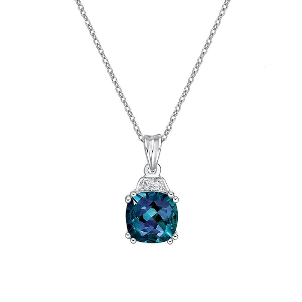 10K White Gold 1.00cttw Created Alexandrite & 0.01cttw Diamond Pendant, 17"