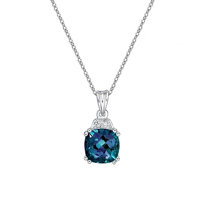 10K White Gold 1.00cttw Created Alexandrite & 0.01cttw Diamond Pendant, 17"