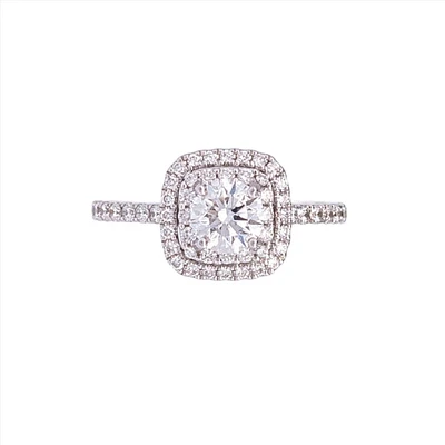 18K White Gold 0.95cttw Lab Grown Diamond Double Halo Engagement Ring