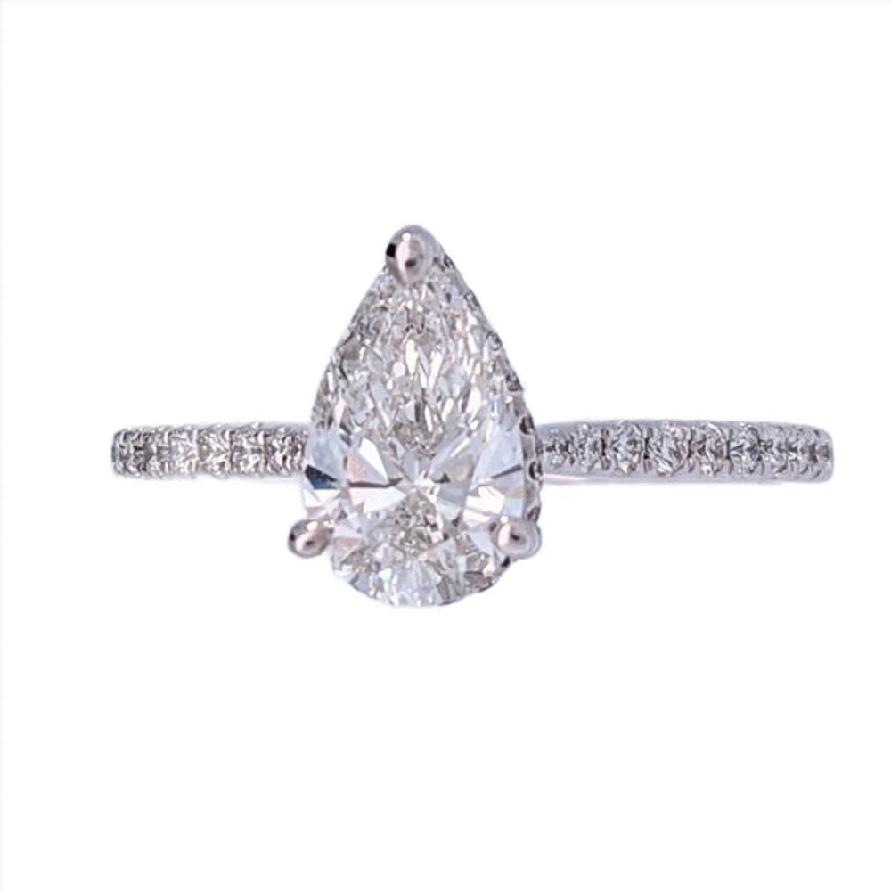 18K White Gold 1.25cttw Pear Shape and Hidden Halo Lab Grown Diamond Engagement Ring