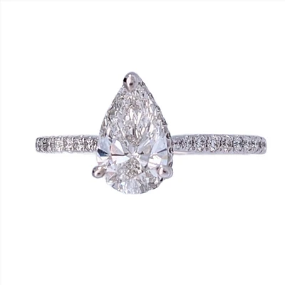 18K White Gold 1.25cttw Pear Shape and Hidden Halo Lab Grown Diamond Engagement Ring