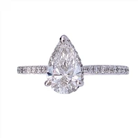 18K White Gold 1.25cttw Pear Shape and Hidden Halo Lab Grown Diamond Engagement Ring