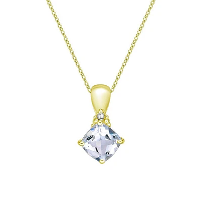 10K Gold Prong-set Aquamarine pendant with diamond accent - White gold