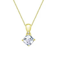10K Gold Prong-set Aquamarine pendant with diamond accent - White gold