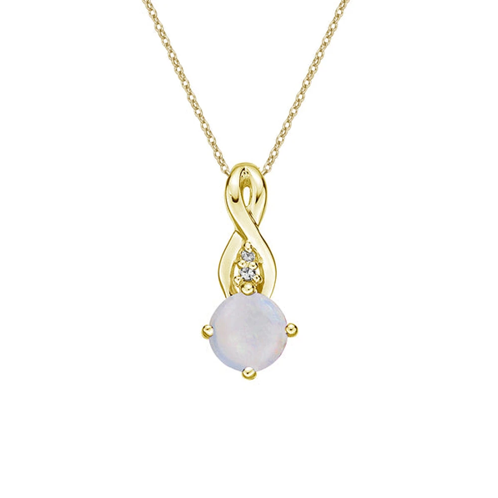 10K Yellow Gold Prong-set White Opal Pendant with Diamond Accent