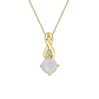 10K Yellow Gold Prong-set White Opal Pendant with Diamond Accent