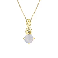 10K Yellow Gold Prong-set White Opal Pendant with Diamond Accent