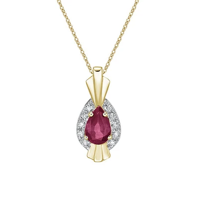 10K Yellow Gold Prong-set Ruby pendant with diamonds