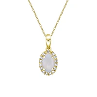10K Yellow Gold Prong-set White Opal Pendant with Diamond Halo
