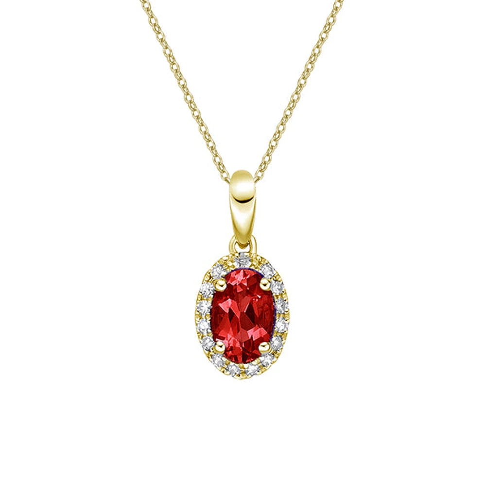 10K Yellow Gold Prong-set Ruby pendant with diamond halo