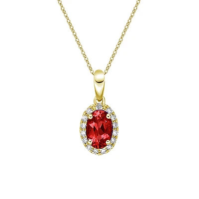 10K Yellow Gold Prong-set Ruby pendant with diamond halo
