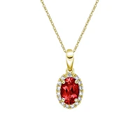 10K Yellow Gold Prong-set Ruby pendant with diamond halo