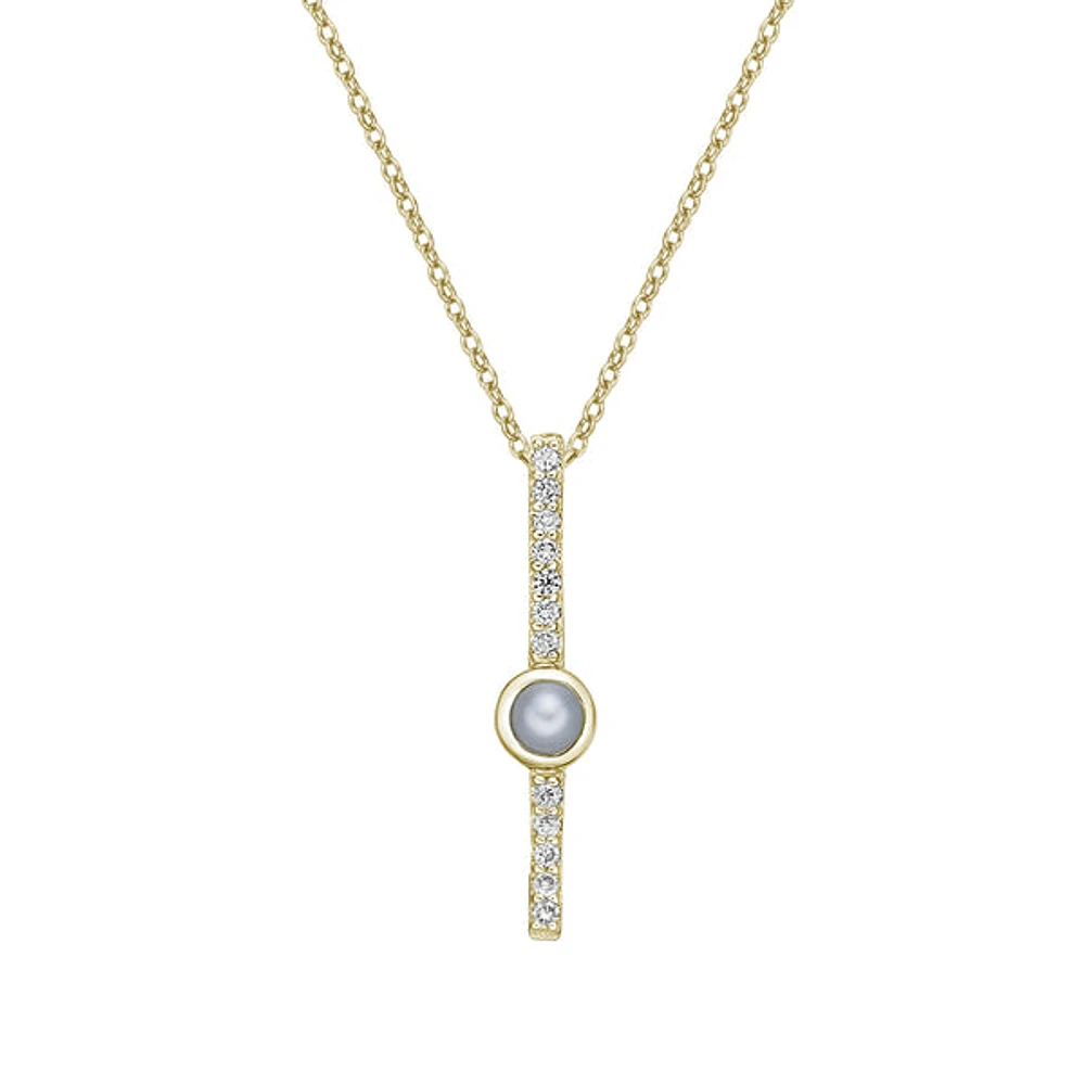 10K Yellow Gold Bezel-set Freshwater Pearl pendant with diamonds (no chain)