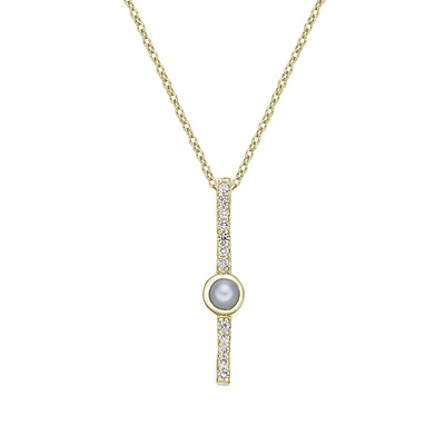 10K Yellow Gold Bezel-set Freshwater Pearl pendant with diamonds (no chain)