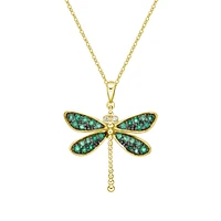 10K Yellow Gold Emerald & diamond dragonfly pendant