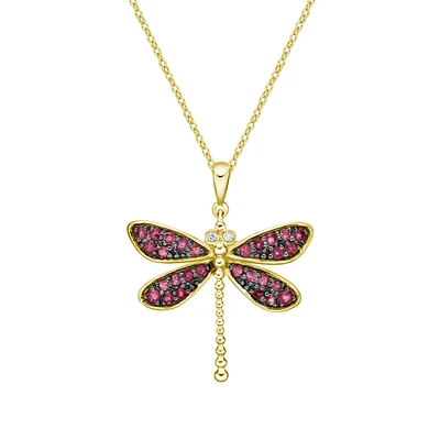 10K Yellow Gold Ruby & diamond dragonfly pendant
