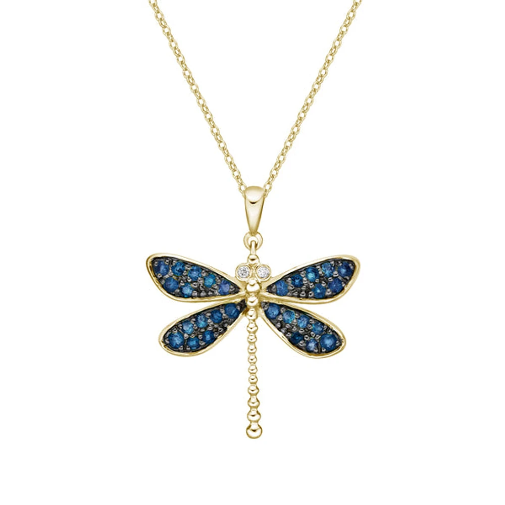10K Yellow Gold Sapphire & Diamond dragonfly pendant