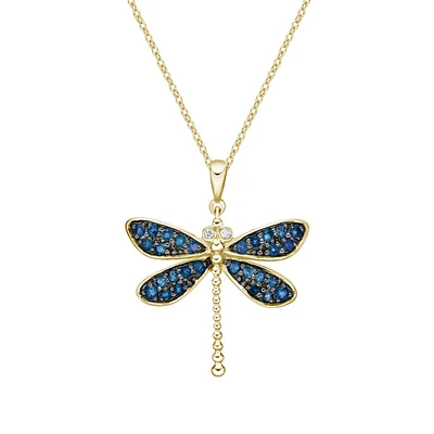 10K Yellow Gold Sapphire & Diamond dragonfly pendant