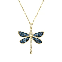10K Yellow Gold Sapphire & Diamond dragonfly pendant