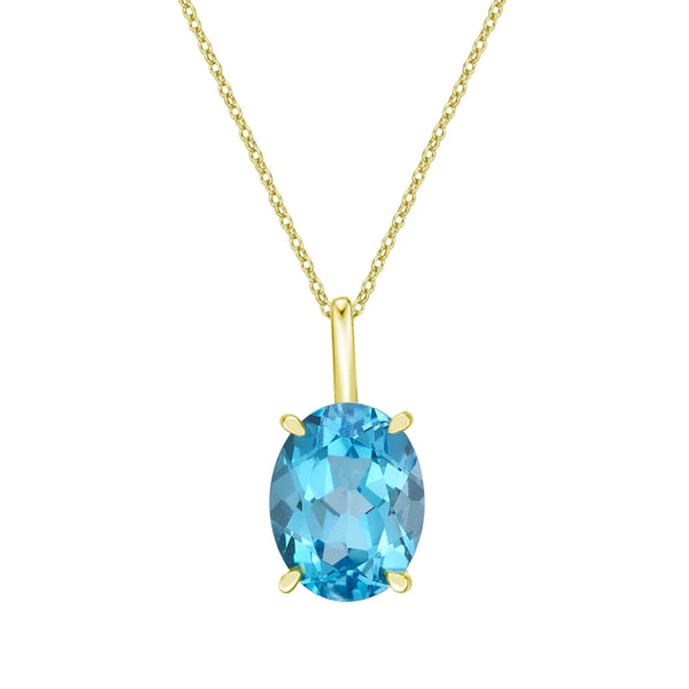 10K Yellow Gold Prong-set Oval Blue Topaz Pendant