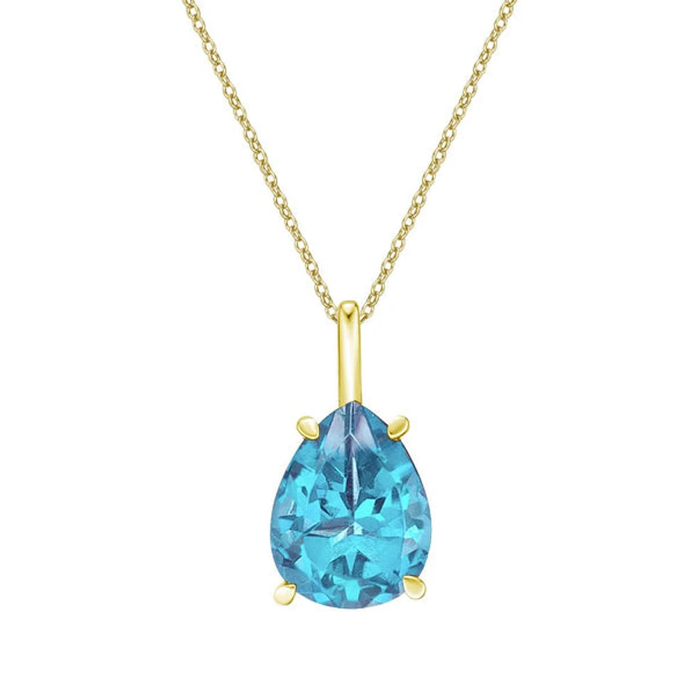 10K Yellow Gold Prong-set Pear Blue Topaz Pendant