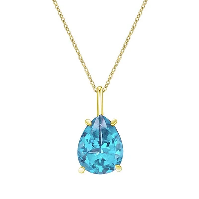 10K Yellow Gold Prong-set Pear Blue Topaz Pendant