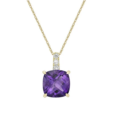 10K Yellow Gold Prong-set Amethyst pendant with diamond accent