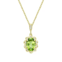 10K Yellow Gold Prong-set Peridot pendant with diamond halo