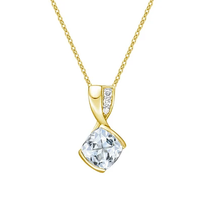 10K Gold Contemporary half-channel Aquamarine & Diamond pendant with chain - yellow gold