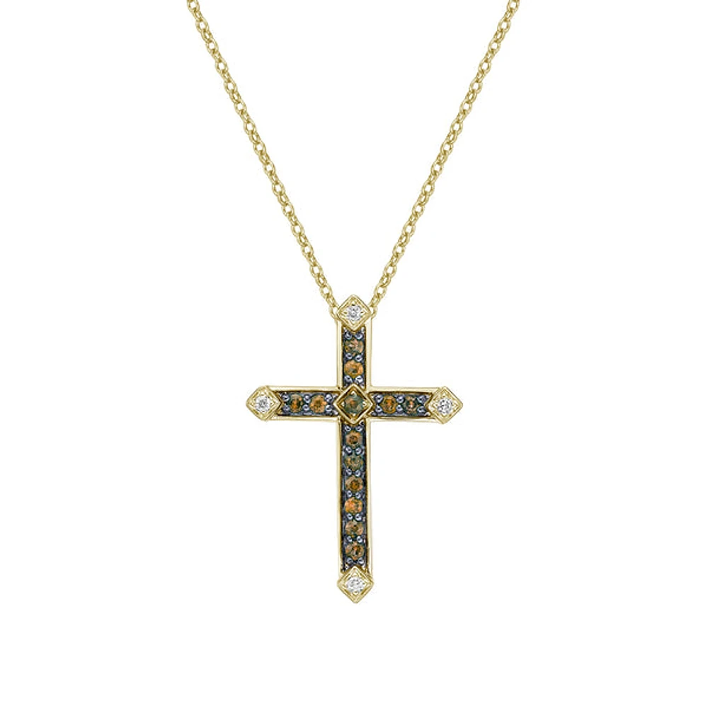 10K Yellow Gold Chocolate diamond cross pendant