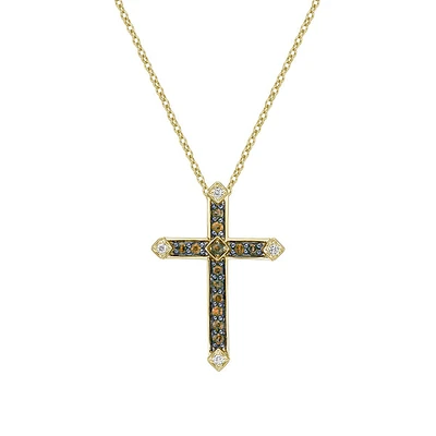 10K Yellow Gold Chocolate diamond cross pendant