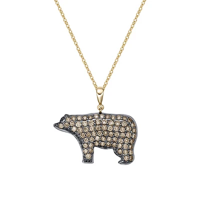 10K Yellow Gold Chocolate diamond bear pendant