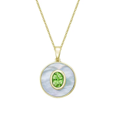 10K Yellow Gold Peridot and Mother of Pearl Pendant - 18 inches