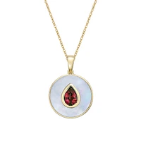 10K Yellow Gold Garnet and Mother of Pearl pendant with chain