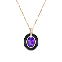 10K Yellow Gold Bezel-set Amethyst and diamond pendant with enamel