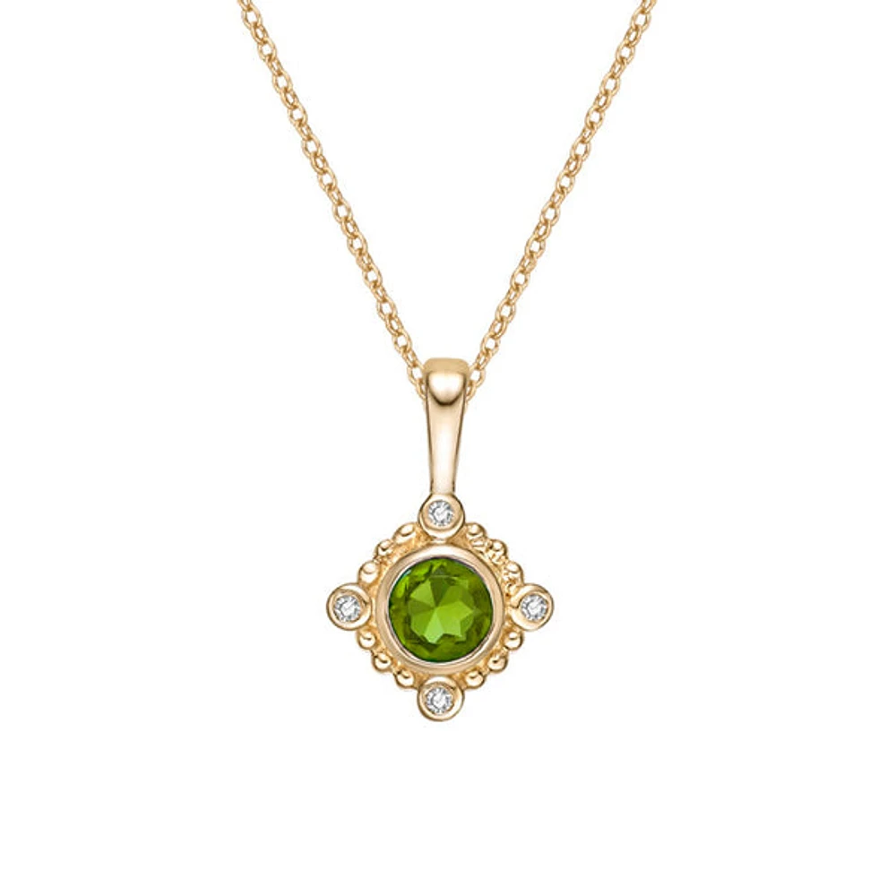 10K Yellow Gold Peridot and Diamond Pendant