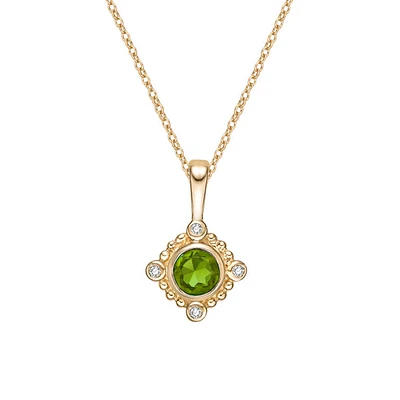 10K Yellow Gold Peridot and Diamond Pendant
