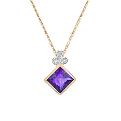 10K Yellow Gold Amethyst and Diamond Necklace