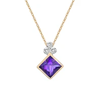 10K Yellow Gold Amethyst and Diamond Necklace